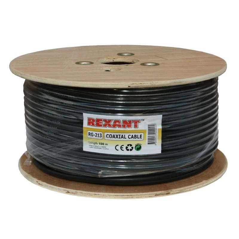 Кабель коаксиальный REXANT RG-213(50 Ом) 100 м черный (01-2041)