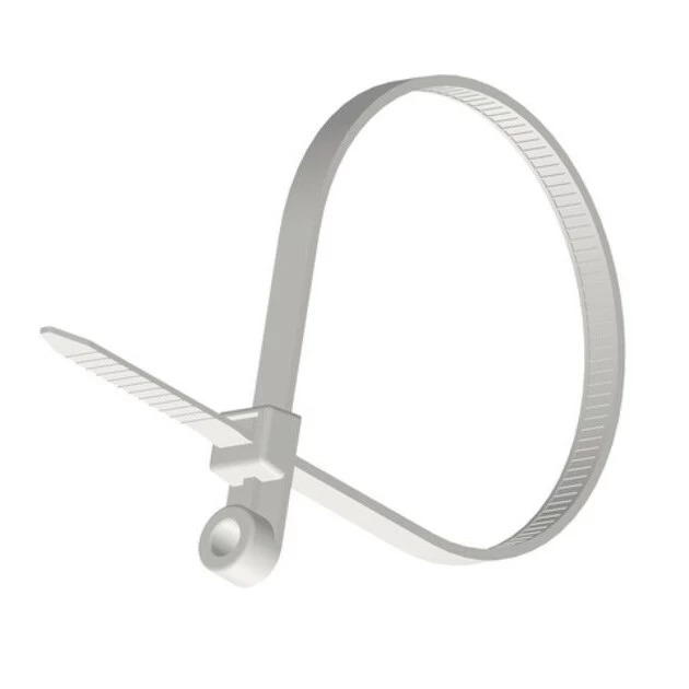 Стяжка, 220x5,0 мм с отверстием, белая, неразъемная (упак 100 шт) AMATEK AK-NCTS-W5.0*220