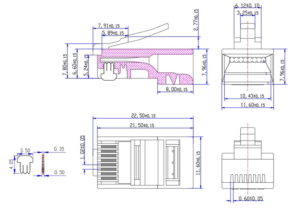 Разъем RJ-45 штекер, 8p8c AMATEK AVC-RJ45-MC5