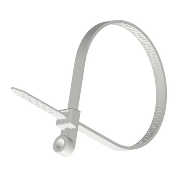 Стяжка, 300x5,0 мм с отверстием, белая, неразъемная (упак 100 шт) AMATEK AK-NCTS-W5.0*300