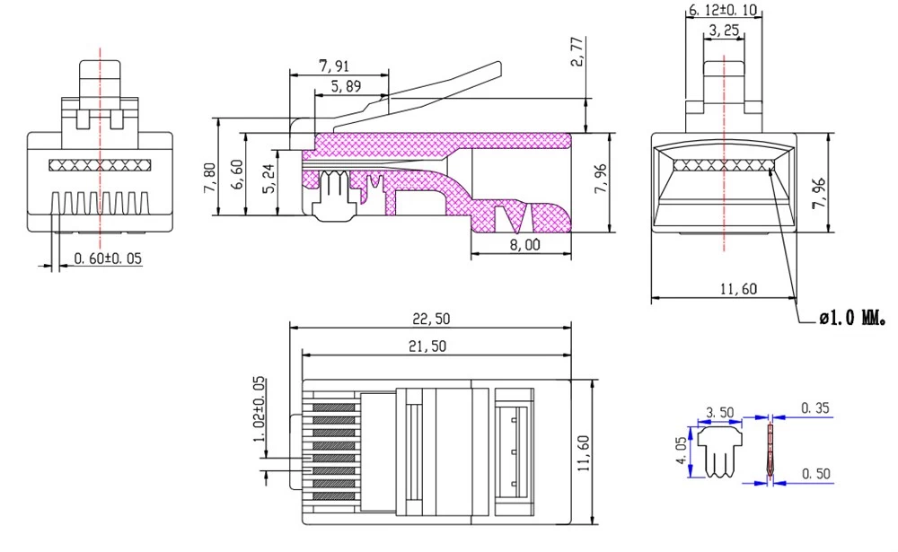 Разъем RJ-45 штекер, сквозной, 8p8c AMATEK AVC-RJ45-MPT