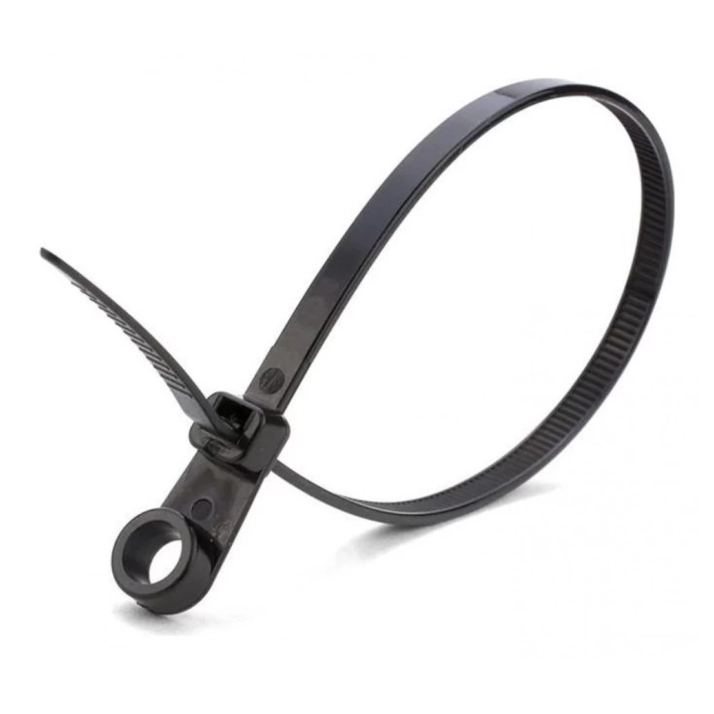 Стяжка, 220x5,0 мм с отверстием, черная, неразъемная (упак 100 шт) AMATEK AK-NCTS-B5.0*220