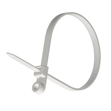 Стяжка, 220x5,0 мм с отверстием, белая, неразъемная (упак 100 шт) AMATEK AK-NCTS-W5.0*220