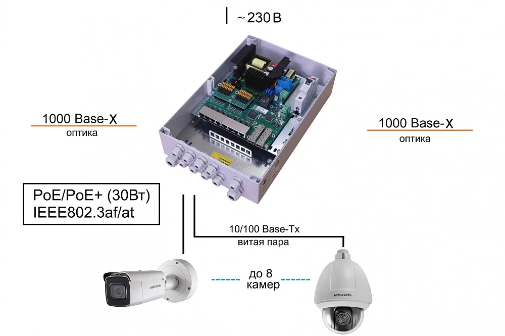 10 портовый уличный узел связи TFortis PSW-2G8F+