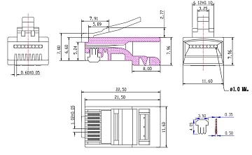 Разъем RJ-45 штекер, сквозной, 8p8c AMATEK AVC-RJ45-MPT